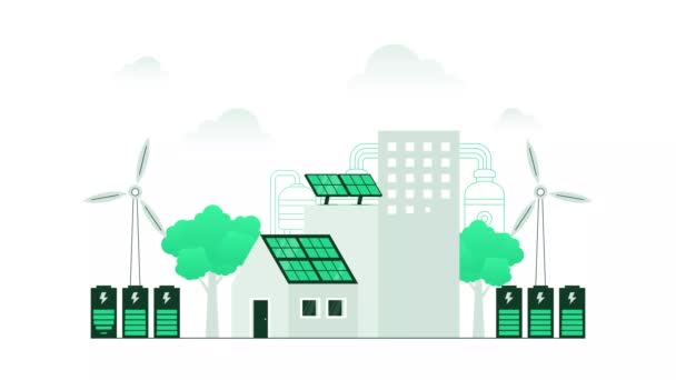 Dezentrales Energieerzeugungskonzept Nachhaltiger Strom Aus Sonnenkollektoren Und Windturbinen Gespeichert Einer — Stockvideo
