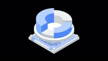 Yapay Zeka Güçlendirilmiş Analitik Isometric 3 boyutlu animasyon. Yapay Zeka Çipi ve Analitik Hareket Grafiği. Alfa Kanalı ile 4K 60FPS.