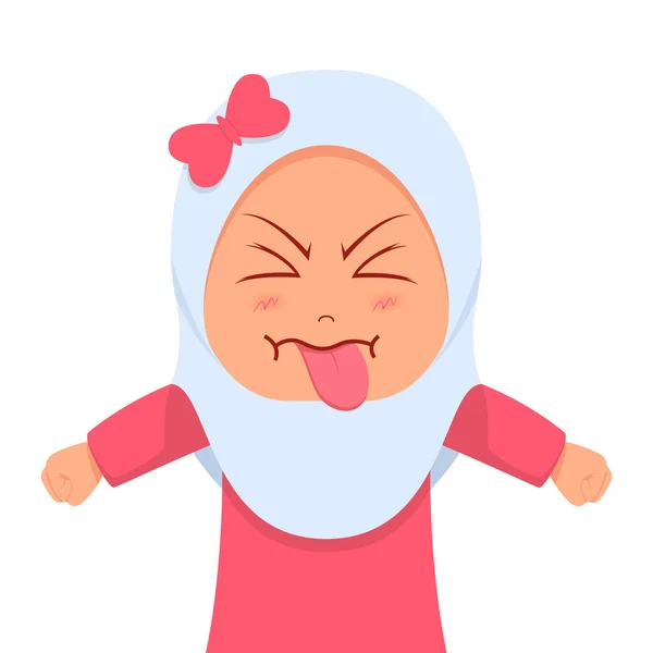 Cute Girl Showing Grimace Facial Expression Gesture - Stok Vektor