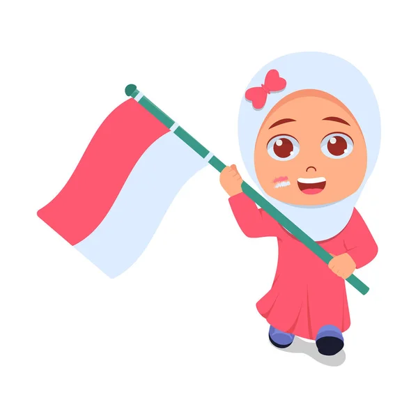 かわいい女の子保持インドネシア国旗 Happy Pose — ストックベクタ