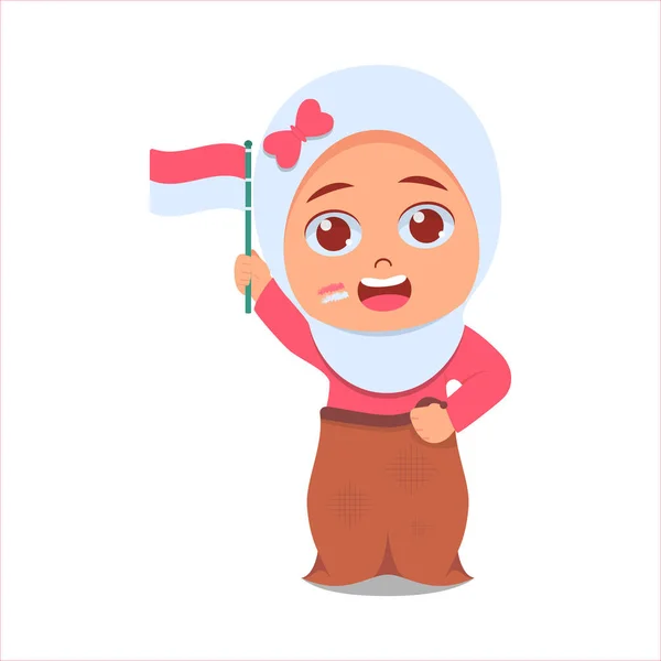 Мила Дівчина Святкує Річницю Індонезії Беручи Участь Мішкуватій Гонці — стоковий вектор