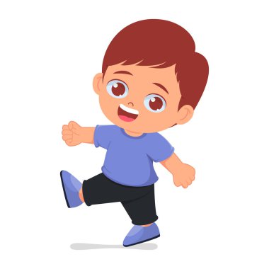 Kameraya bakarken tatlı çocuk yürüyor, gülen surat.