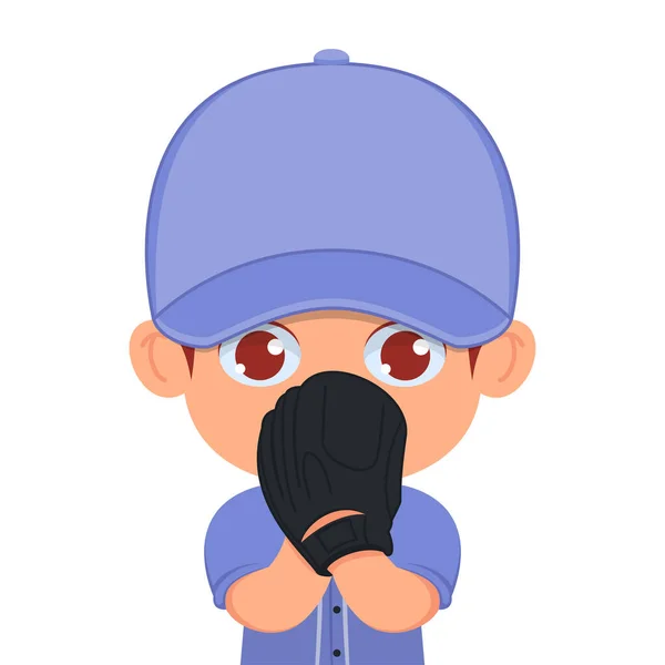 Cute Boy Preparing Throw Baseball Ball Enthusiastic Face — Stock Vector