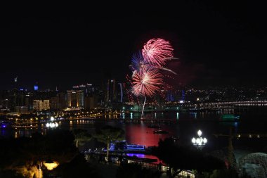 Beautiful fireworks over the city of Baku. Azerbaijan. Armed Forces Day. 2016 year.