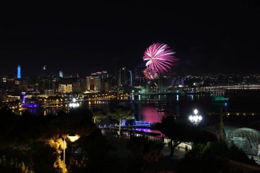 Beautiful fireworks over the city of Baku. Azerbaijan. Armed Forces Day. 2016 year.