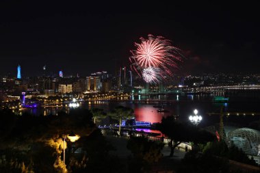 Beautiful fireworks over the city of Baku. Azerbaijan. Armed Forces Day. 2016 year.