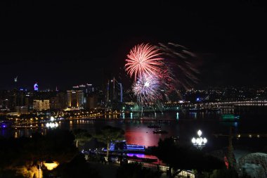 Beautiful fireworks over the city of Baku. Azerbaijan. Armed Forces Day. 2016 year.