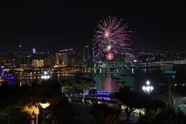 Beautiful fireworks over the city of Baku. Azerbaijan. Armed Forces Day. 2016 year.