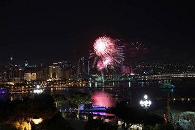 Beautiful fireworks over the city of Baku. Azerbaijan. Armed Forces Day. 2016 year.