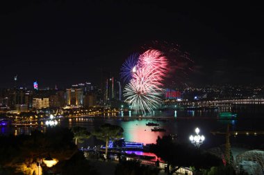 Beautiful fireworks over the city of Baku. Azerbaijan. Armed Forces Day. 2016 year.
