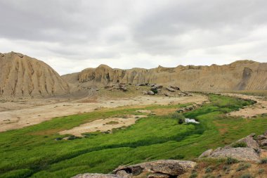 Gobustan 'ın güzel dağlarındaki nehir. Azerbaycan.