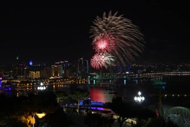 Beautiful fireworks over the city of Baku. Azerbaijan. Armed Forces Day. 2016 year.