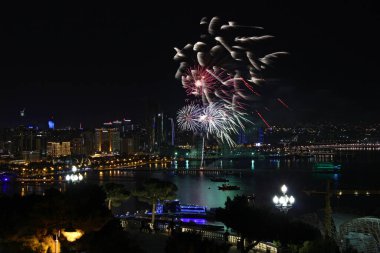 Beautiful fireworks over the city of Baku. Azerbaijan. Armed Forces Day. 2016 year.