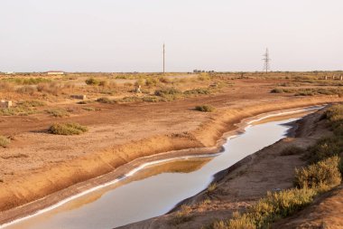 Bozkırda tuzlu su kanalı. Azerbaycan.