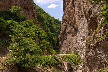 Güzel bir vadide dolambaçlı bir yol. Gubinsky bölgesi. Azerbaycan.