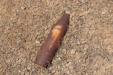 Eski paslı bir kabuk, yarı yarıya yerde uçuyor..