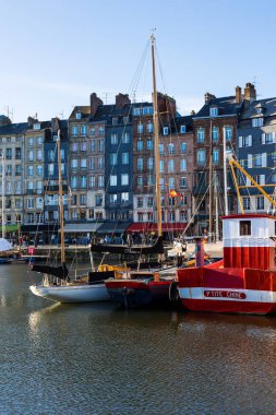 Variegated facades around the old basin of Honfleur