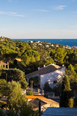 Landscape over the city with the sea as a horizon from the Montee des Pierres Blanches in Sete
