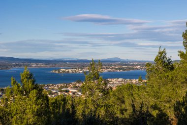 Landscape on the Etang de Thau from the Foret des Pierres Blanches at the top of Mont Saint-Clair in Sete