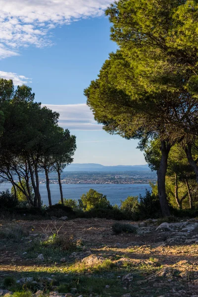 Landscape on the Etang de Thau from the Foret des Pierres Blanches at the top of Mont Saint-Clair in Sete