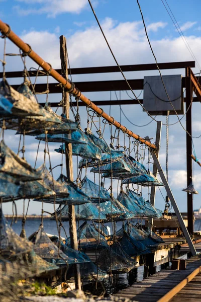 stock image Pre-fattening baskets (lantern pockets) for oysters used by oyster farmers in the Etang de Thau