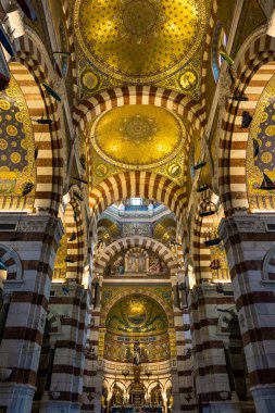 Interior view and Romano-Byzantine decor of the Basilica of Notre-Dame de la Garde