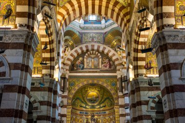 Interior view and Romano-Byzantine decor of the Basilica of Notre-Dame de la Garde
