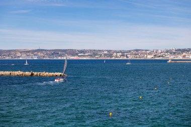 Sailboat race on the Mediterranean near the coast of Marseille from the Monument to the dead of the Army of the Orient and distant lands