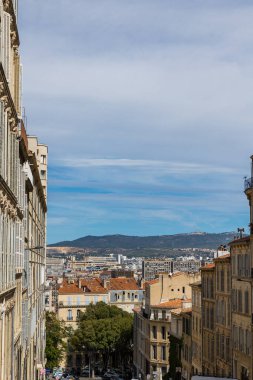 View on Marseille from the heights of the Boulevard Andre Aune, on the way up to the Basilica Notre-Dame de la Garde