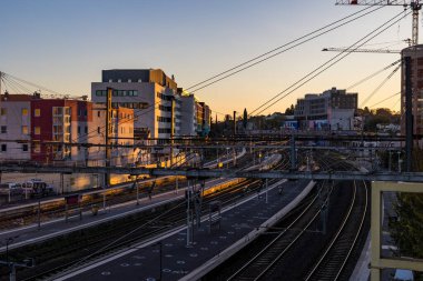Sunset over the train tracks of Saint-Roch Station in Montpellier