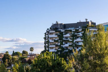 View of the green facade of the IPark building in the Port Marianne district of Montpellier
