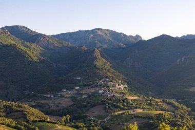 Sunrise view of the small villages and mountains around Olargues in the Haut-Languedoc Regional Nature Park
