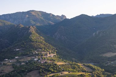 Sunrise view of the small villages and mountains around Olargues in the Haut-Languedoc Regional Nature Park