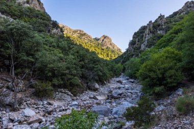 View on the Gorges de l'Heric and its mountains shortly after sunrise
