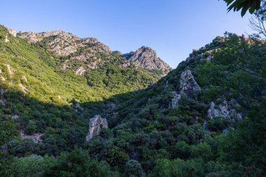 View on the mountains around the Gorges de l'Heric shortly after sunrise