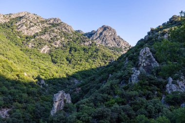 View on the mountains around the Gorges de l'Heric shortly after sunrise