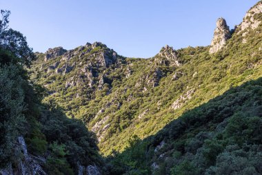 View on the mountains around the Gorges de l'Heric shortly after sunrise