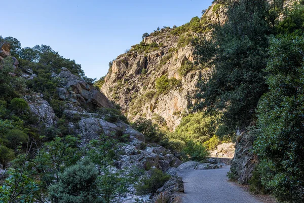 View on the mountains around the Gorges de l'Heric shortly after sunrise