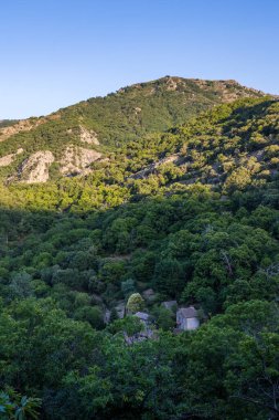 Landscape at sunrise on the mountains around the hamlet of Bardou in Mons in the Regional Natural Park of Haut-Languedoc
