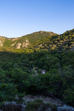 Landscape at sunrise on the mountains around the hamlet of Bardou in Mons in the Regional Natural Park of Haut-Languedoc