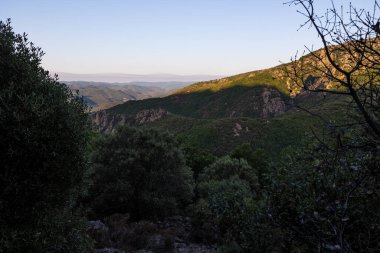 Sunrise landscape on the mountains around the Col de la Maure trail in Mons in the Haut-Languedoc Regional Natural Park