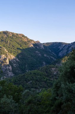 Sunrise landscape on the mountains around the Col de la Maure trail in Mons in the Haut-Languedoc Regional Natural Park