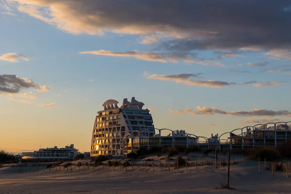 Poseidon Building Architect Jean Balladur Edge Couchant Beach Sunset — Stok fotoğraf