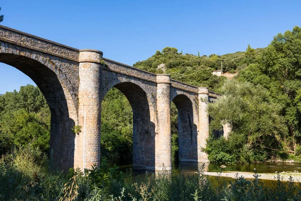 Zepfenbrücke Roquebrun Eine Sechsbogige Brücke Aus Dem Jahrhundert Die Den — Stockfoto