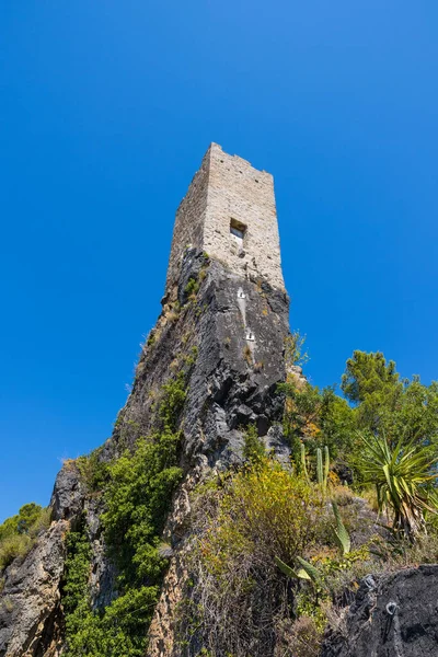 Torre Idade Média Dominando Aldeia Roquebrun — Fotografia de Stock
