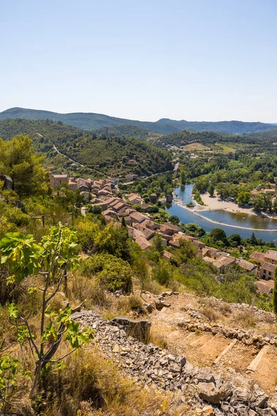 View Orb River Heights Medieval Village Roquebrun — Stock Photo, Image