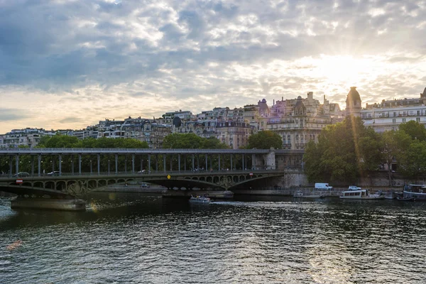 View of the Bir-Hakeim Bridge at the end of the day from the banks of the Seine