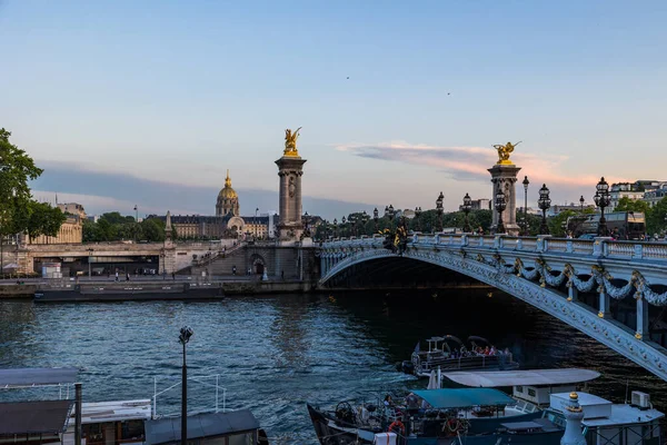 Les Invalides Pont Alexandre Iii Sunset — стокове фото