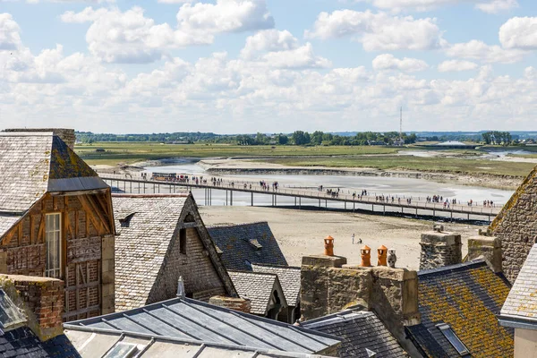 stock image View on the bridge and the mouth of the Couesnon River from the Mont Saint-Michel