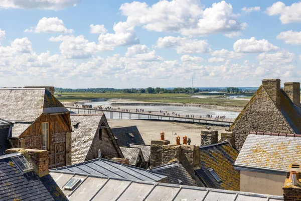 stock image View on the bridge and the mouth of the Couesnon River from the Mont Saint-Michel